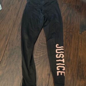 Justice Black Leggings with Glittery Pink Logo